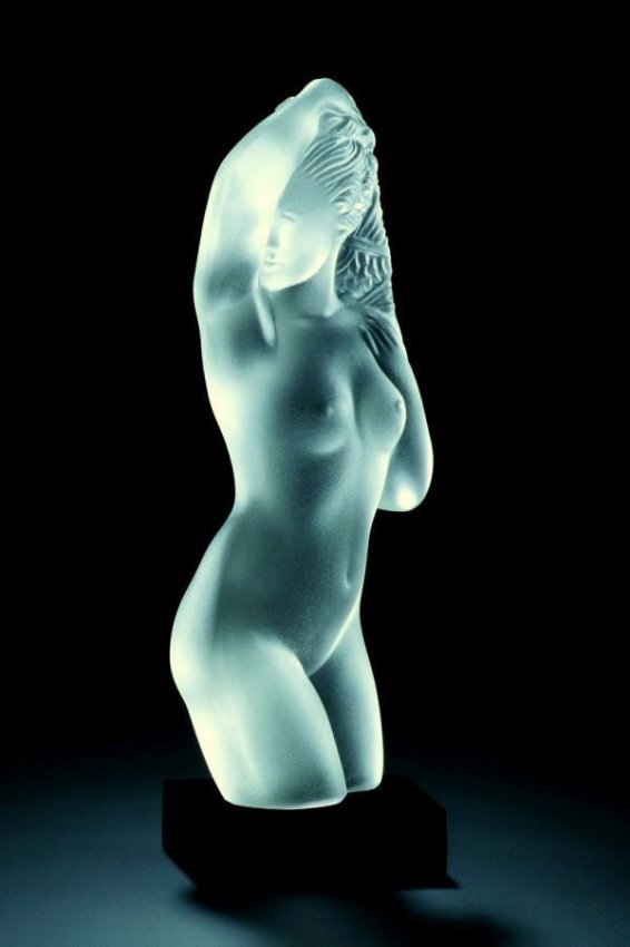 blue glass nude statue Blue glass nude statue
